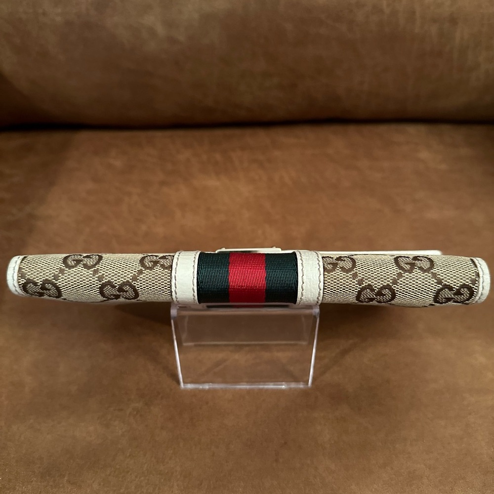 Gucci Ivory Leather/Canvas Monogram with Sherry Line Bifold Long Wallet - Picture 11 of 16
